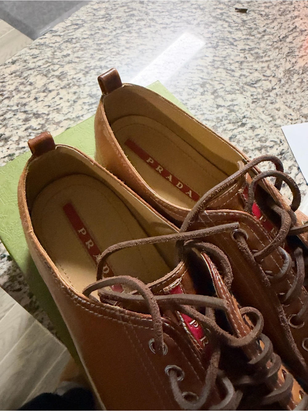 Prada Brown Leather Lace-Up Flats